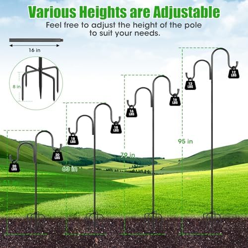 79 Inch Double Shepherds Hooks for Outdoor, Heavy Duty Bird Feeder