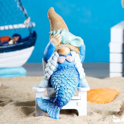 Mermaid Gnome Statue Garden Decor,Beach Gnomes Figurine for Outdoor Indoor