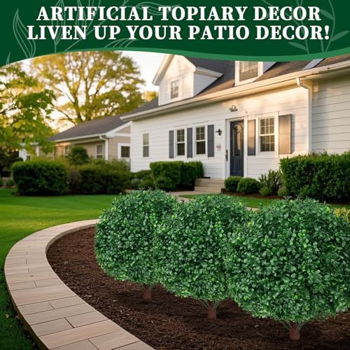 2Pcs Artificial Boxwood Topiary Ball Trees,Faux Boxwood Shrubs