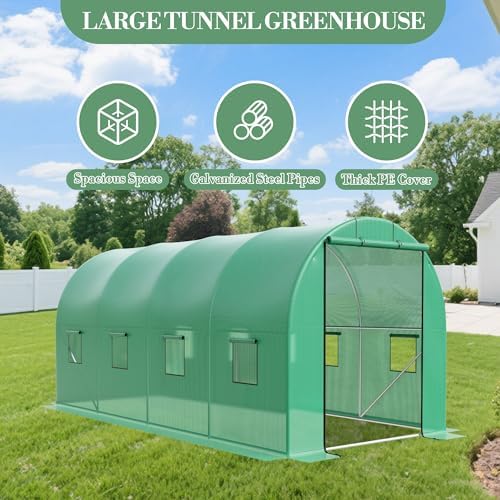 15x7x7 ft Walk-in Greenhouse for Outside - Heavy Duty Galvanized Steel