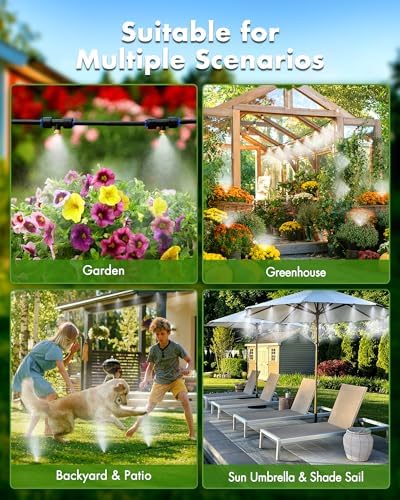 Misters for Outside Patio with Water Filter - 59Ft(18M) Misting system Line 20 Brass Mist Nozzles Brass Adapter(3/4") Patio Misters for Cooling Outdoor Greenhouse Backyard Porch Garden BBQ Party Pool