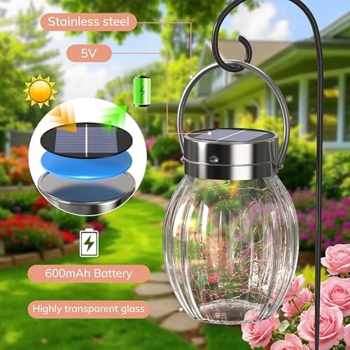 2 Pack 9.3 Inch Solar Hanging Glass Globe Lanterns Outdoor Waterproof