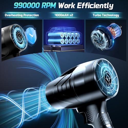 Handheld Leaf Blower Cordless 990,000 RPM with 2 x 4.0Ah Battery