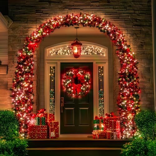 2PK 240LED 95FT Solar Christmas Lights - Outdoor Waterproof, Green Wire Solar Tree Lights with 8 Lighting Modes for Xmas Wedding Party Decorations (Red White)