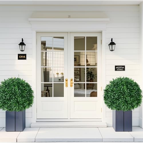2Pcs Artificial Boxwood Topiary Ball Trees,Faux Boxwood Shrubs