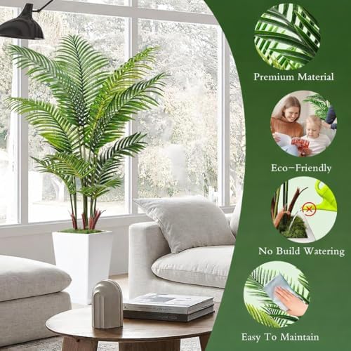 Flydeer 6FT Artificial Palm Tree with Tall White Planter, Floor Plant