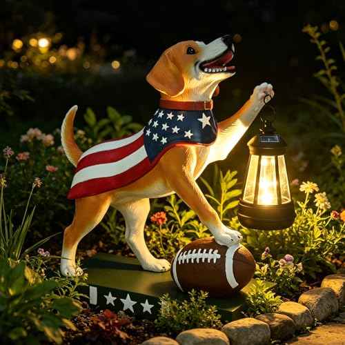 Solar Dog Garden Statues with Clearance Lights, 11 Inch Dog Figurine Home Decor, Garden Decor for Yard Lawn Porch Patio Balcony Home House, Birthday Gifts for Mom, Grandma, Women, Father, and Children