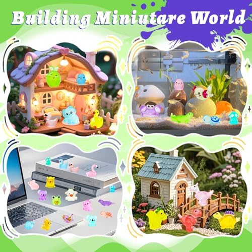 150 Pcs Mini Resin Animals Variety Pack Tiny Animals Miniature Figures Luminous Figurines for Dollhouse Micro Landscape Aquarium Potted Fairy Garden DIY Decor