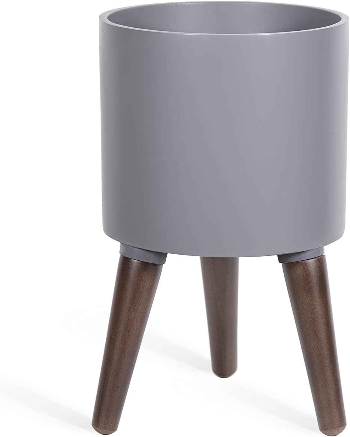 D'vine Dev 8 Inch Planter Pot with Stand, Mid-Century Tall Plant Pot with Legs for Indoor Plants, Small, Grey, 88-O-A-3