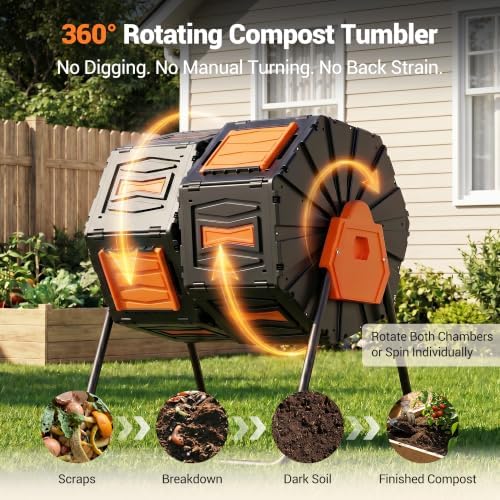 Composter Tumbler Outdoor, 45Gal Dual Chamber Batch Rotating Compost