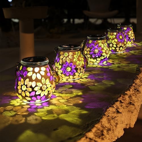 Cooo 2 Pack Mosaic Solar Lantern Outdoor Waterproof IP68 Hanging