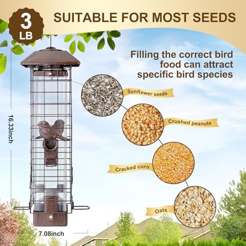 Squirrel Proof Bird Feeder for Outdoors Hanging, Metal 3LB Feeder