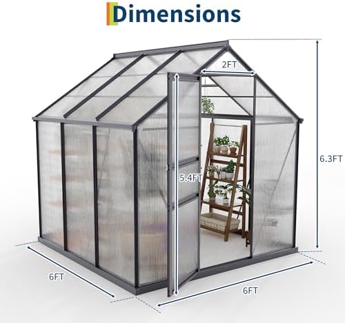 6×6FT Polycarbonate Greenhouse for Outdoors, Large Walk in Green House