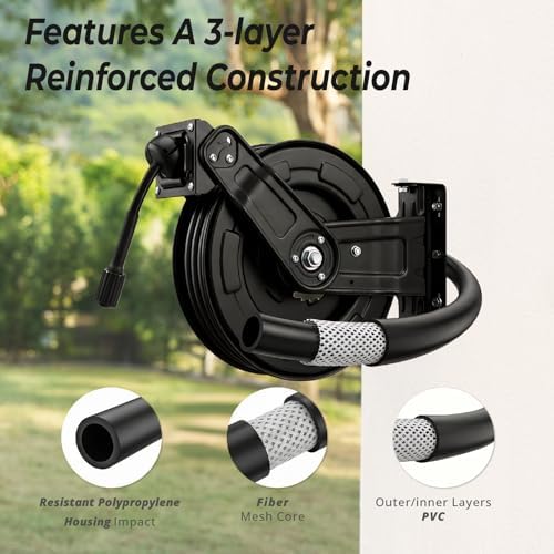 Relhost Pressure Washer Hose Reel, 65 ft x 1/4 inch Retractable Power
