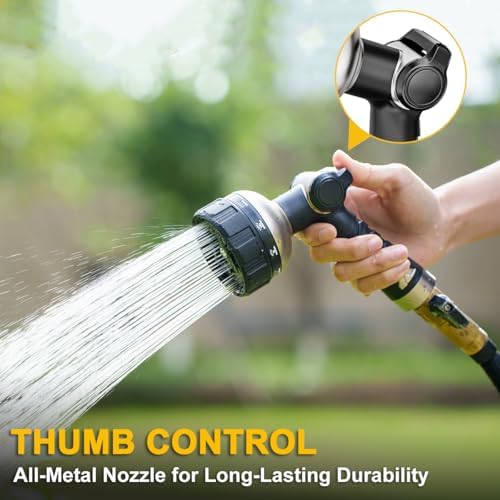 FANHAO Thumb Control Garden Hose Nozzle Heavy Duty Metal, 10 Spray Patterns