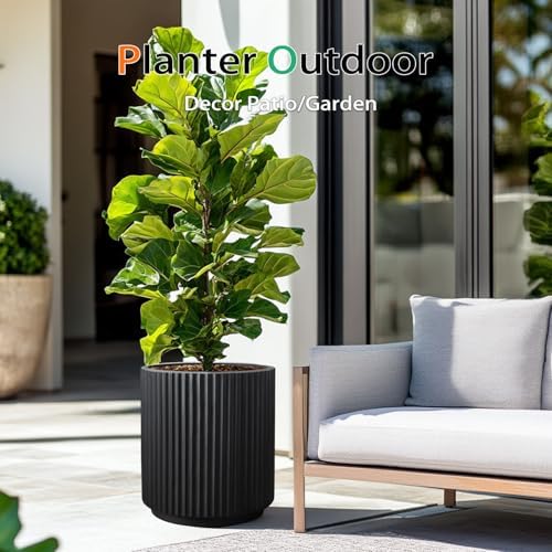 Heyzier Round Concrete Planter Outdoor Indoor, Large Cement Plant Pots