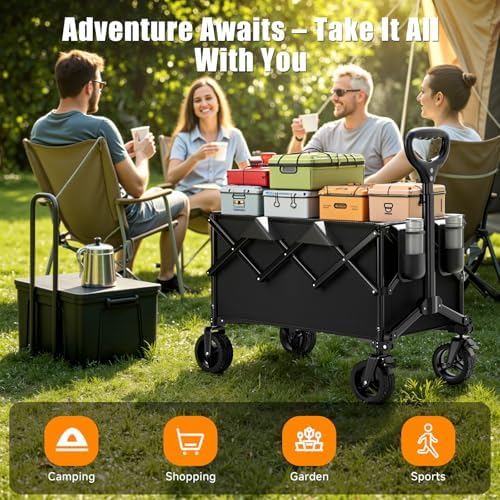 Collapsible Wagon Cart, 480lbs Heavy Duty Wagon with All-Terrain