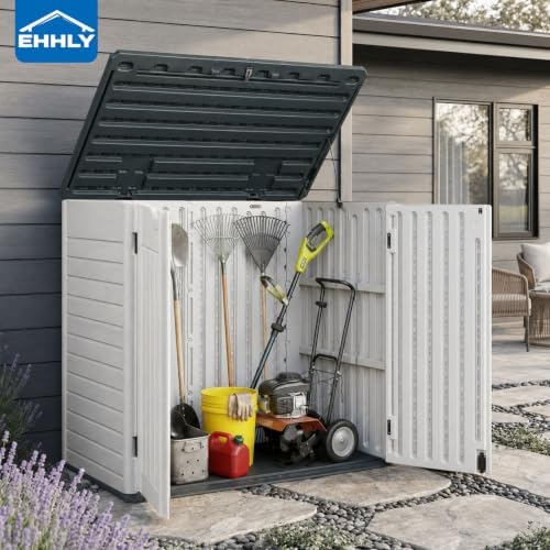 EHHLY Horizontal Resin Storage Shed, 35 Cuft Garden Tool Sheds &