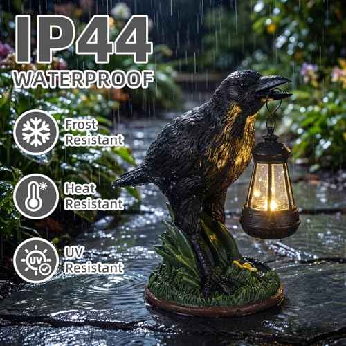 Rempry Solar Garden Crow Statue Decor, Gothic Crow Light for Yard Lawn Patio Outdoor, Unique Birthday Housewarming Halloween Gifts for Mom Family, Friend