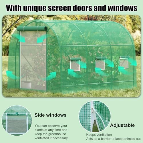 10x7x7 ft Greenhouse, Outdoor Walk-in GreenHouses with Screen Windows and Dual Zippered Door, Portable Waterproof Green Houses Tent for Outside Heavy Duty with Reinforced Frame #2
