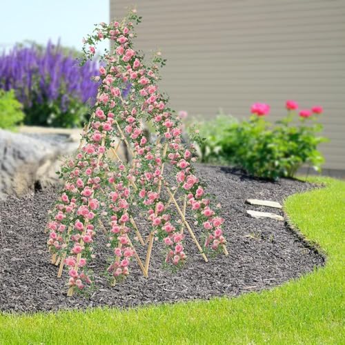 Garden Bamboo Trellis for Climbing Plants Outdoor, Adjustable Height
