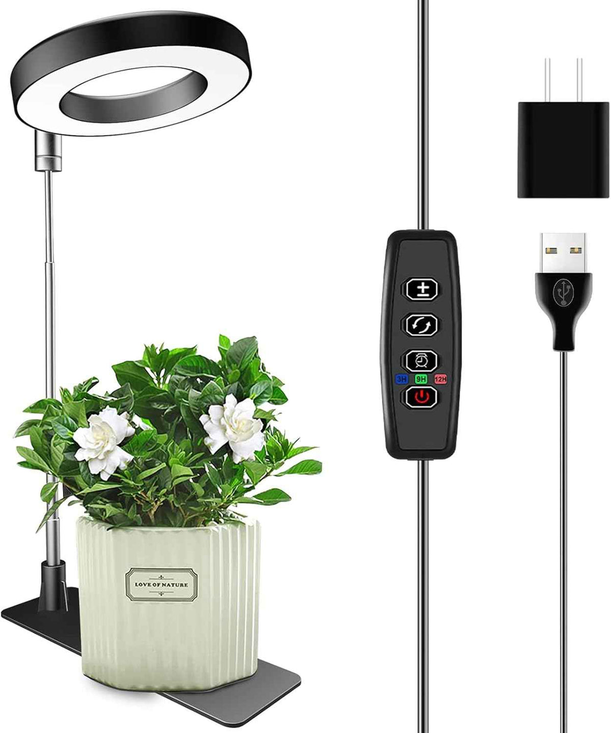 Plant Grow Light, 48LEDs Full Spectrum Grow Lights for Indoor Plants, Height Adjustable Grow Lamp with Base, 3 Optional Spectrums, 3/9/12Hrs, 10 Brightness, Ideal for Small Plants, 1 Pack