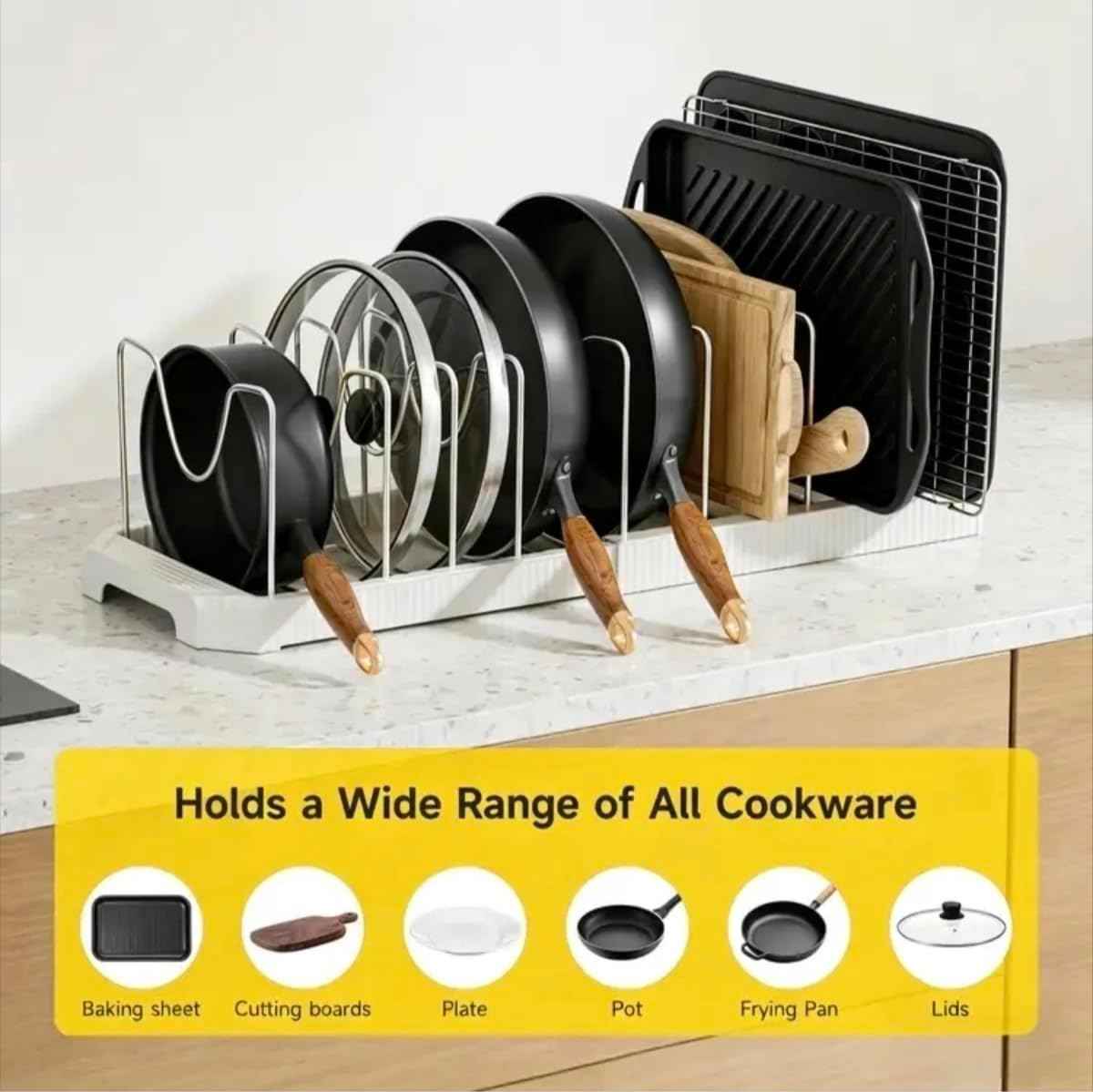 MUDEELA Expandable Pot and Pan Organizer, 10 Dividers, White