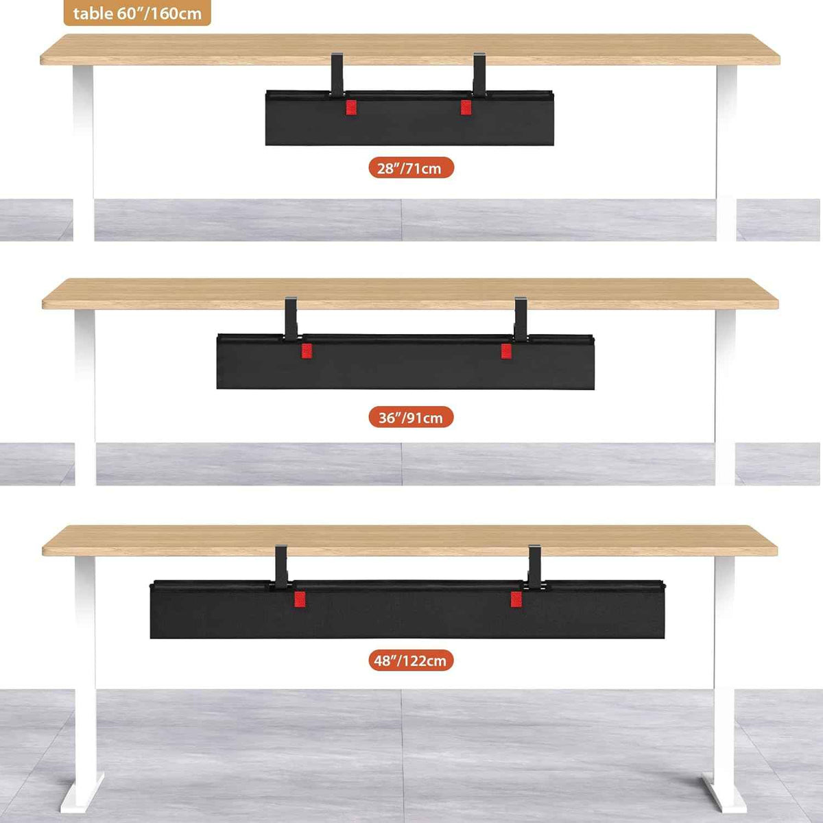 36-Inch Under-Desk Cable Tray – No-Drill Clamp-On Fabric Cord Organizer, Black