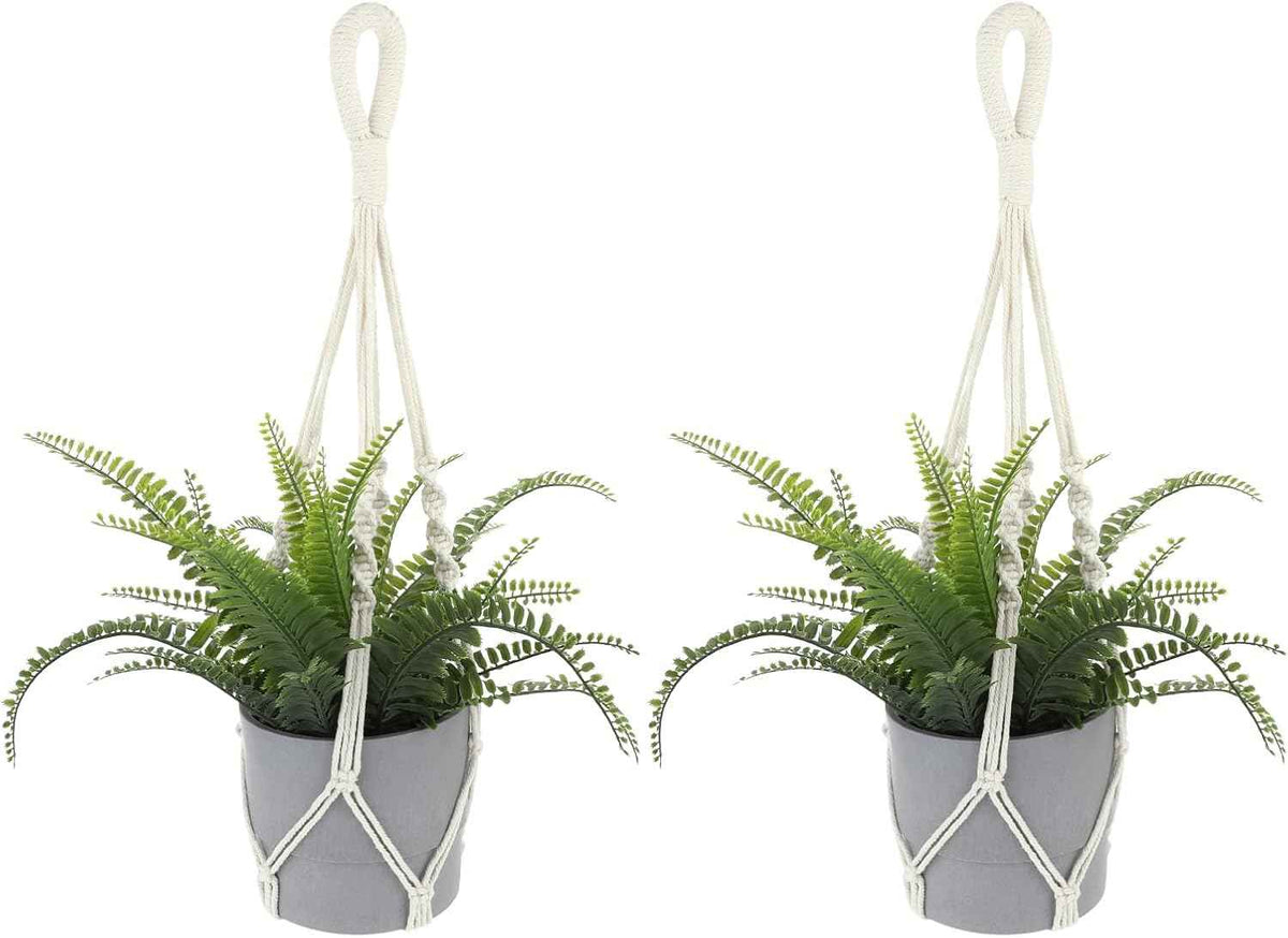 2 PCS Macrame Plant Hanger Indoor Hanging Plant Holder Hand-Woven Cotton Rope Flower Pot Basket with Metal Hook Rings Window Plant Hanger for Outdoor Hanging Pots Home Boho Decor, No Tassels, 23.6"