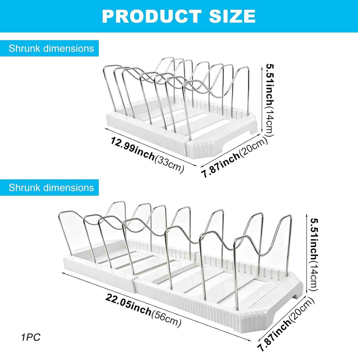 Expandable Pot Lid Organizer, 12.99''-22.05'', White