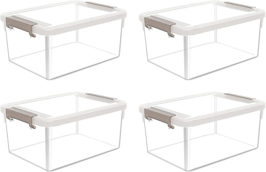 Citylife 4 Packs Small Storage Bins with Lids 3.2 QT Plastic Storage Containers for Organizing Stackable Clear Storage Boxes - Field & Nook