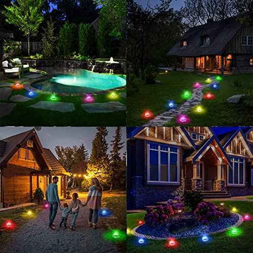 Brizled Solar Ground Lights 12 Pack 16 LED Color Changing Outdoor Lights | Multicolor Landscape Lighting; Inground Disk Light, Waterproof Disc Puck Light for Outside Yard Lawn Garden Pathway Walkway
