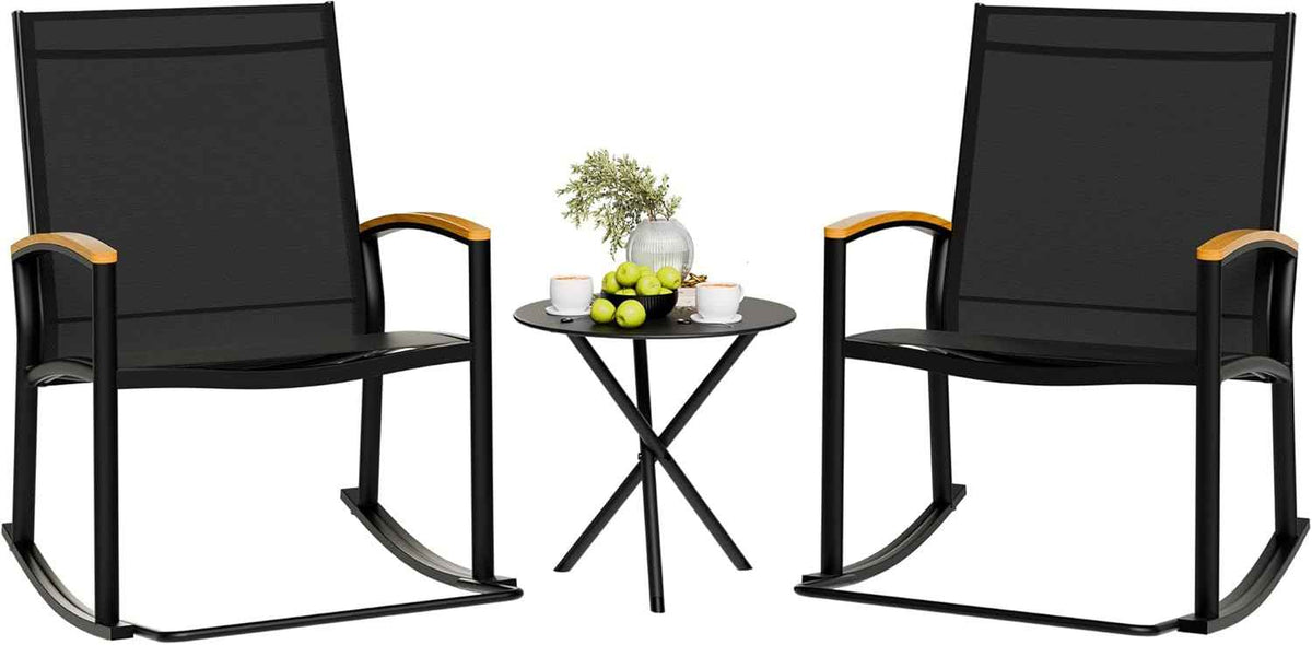 Shintenchi 3 Piece Outdoor Rocking Bistro Set, Textilene Fabric Small