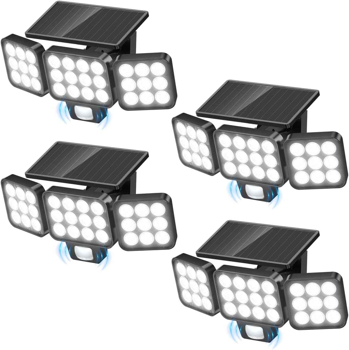 Solar Flood Light Outdoor 4 Pack, 3500LM Super Bright Motion Sensor Outdoor Lights, Solar Lights Outdoors Waterproof, Upgrade Glass Panel, 270° Wide Angle LED Security Spot Light for Outside Yard