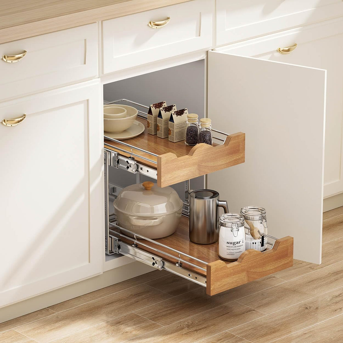 OCG Pull Out Cabinet Organizer, 2-Tier, 14" W x 21" D