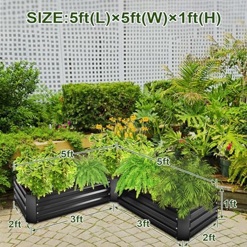 5 x 5 x 1 Ft Galvanized Metal Raised Garden Bed Large Planter Tall