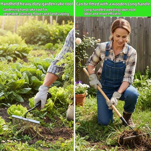 Iron Rake for Weeding, Garden Metal Rake Heavy Duty with 5 Tines