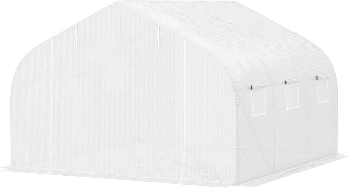 Outsunny 11.5' x 10' x 6.5' Outdoor Walk-in Greenhouse, Tunnel Green House with Roll-up Windows, Zippered Door, PE Cover, Heavy Duty Steel Frame, White