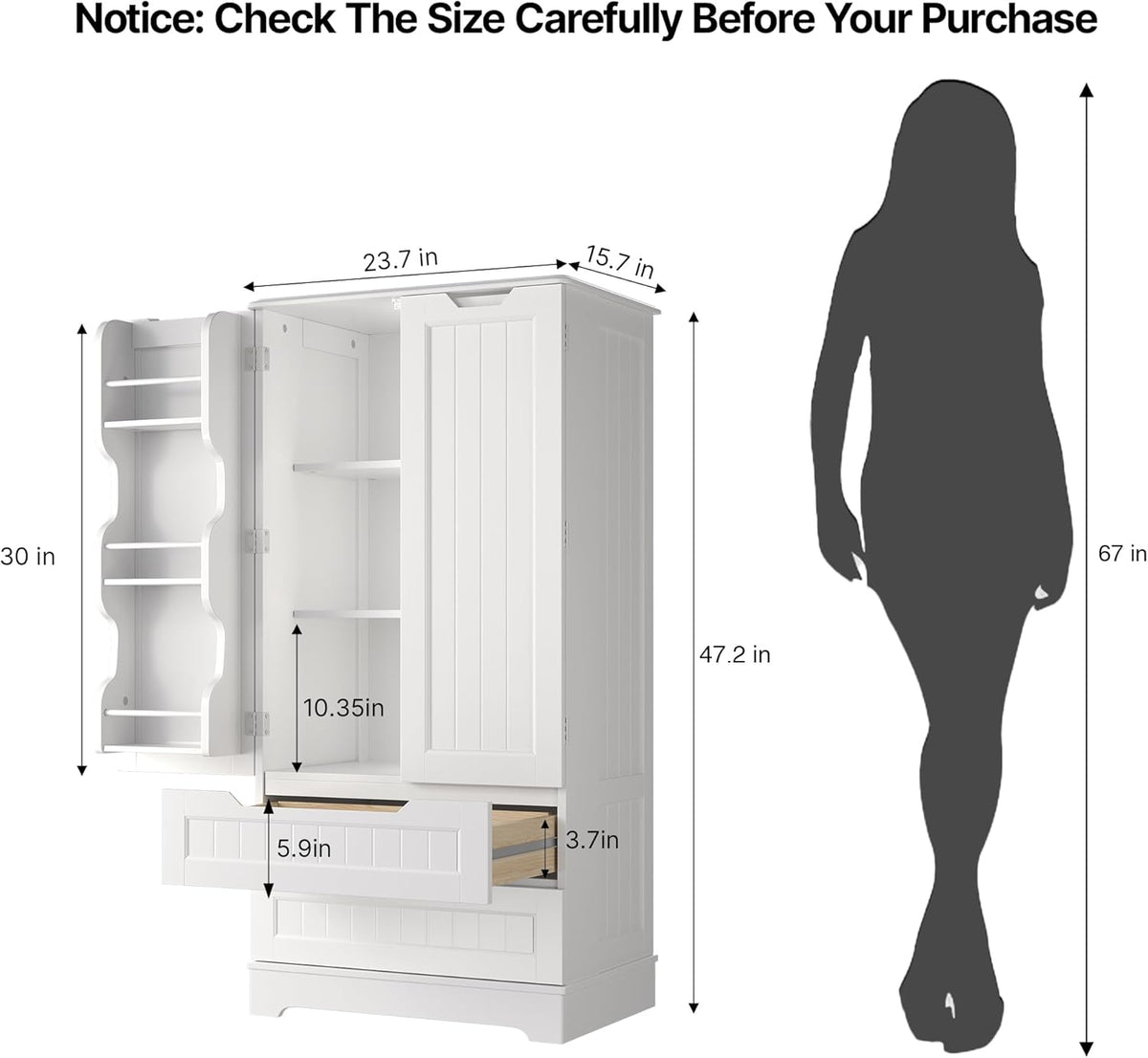 Freestanding Kitchen Pantry Cabinet – 47-Inch Adjustable Storage