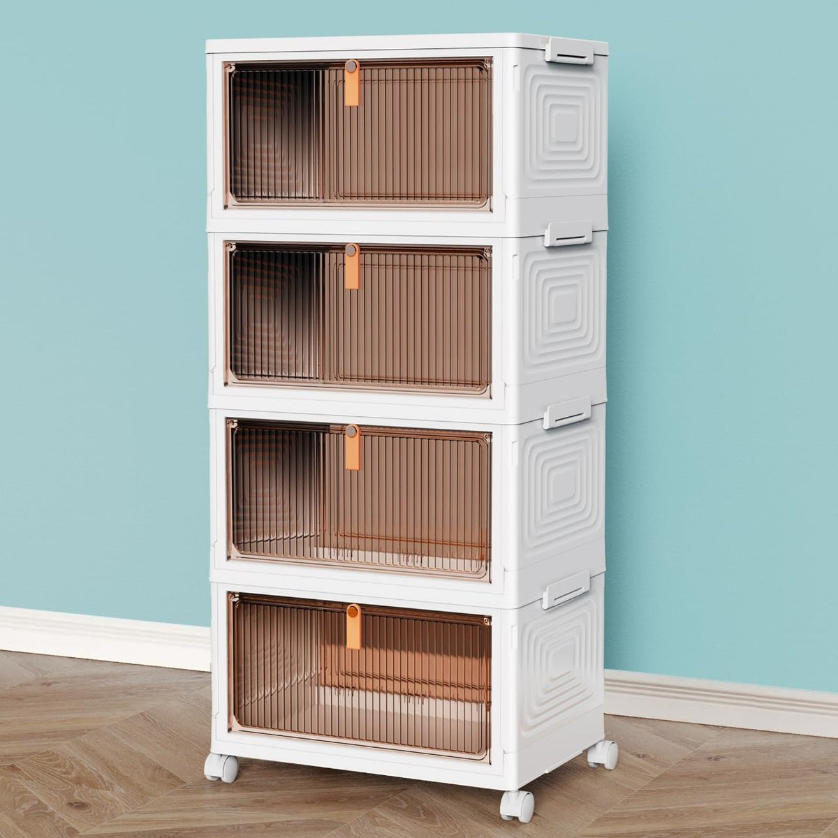 CTSNSLH 4 Tier Plastic Storage Bins with Lid 23QT - Stackable Storage Bins | Organizers and Storage with Wheels, Plastic Storage Cabinet Organization and Storage for Living Room,Office,Dorm - Field & Nook
