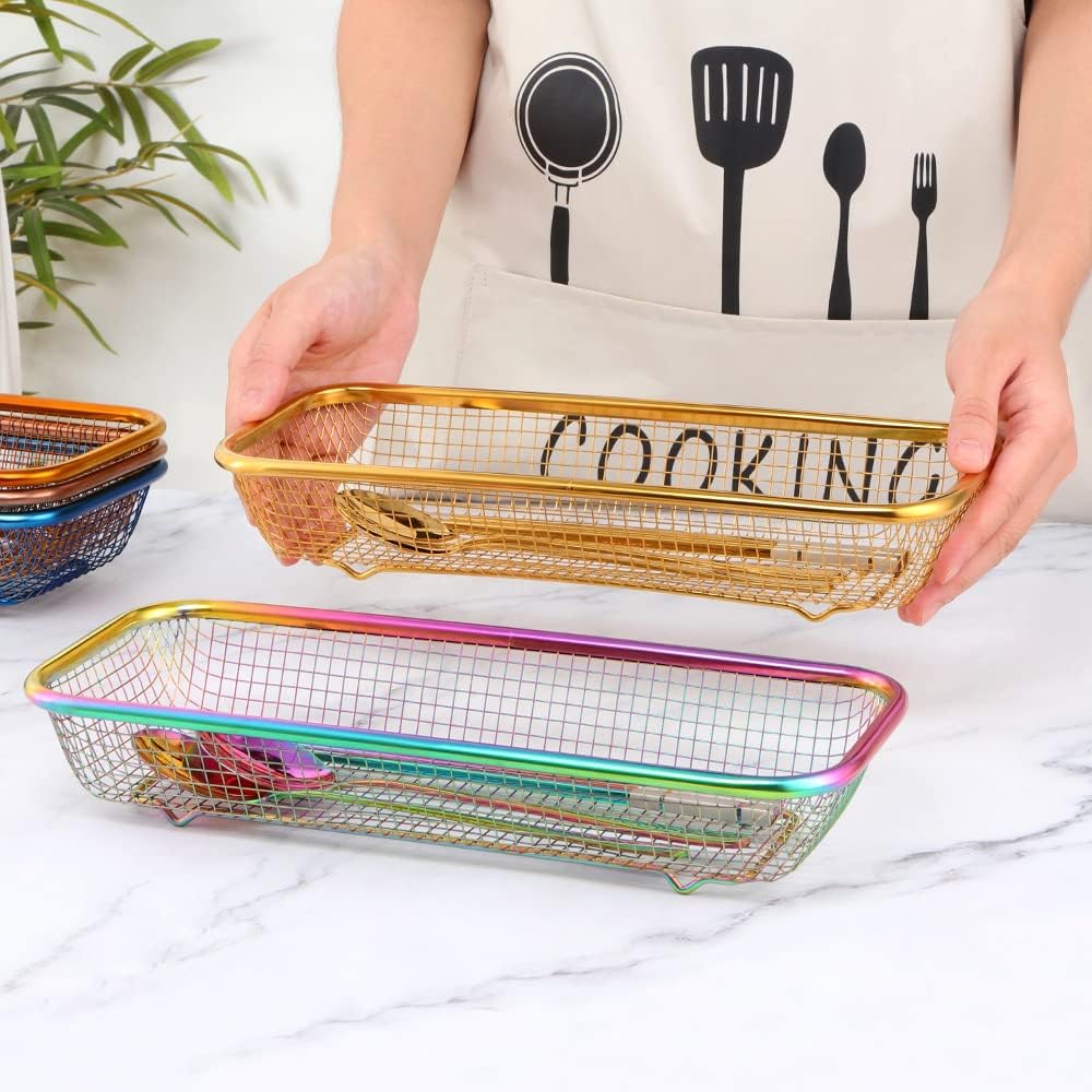 2pcs Stackable Mesh Flatware Drawer Organizer, Gold