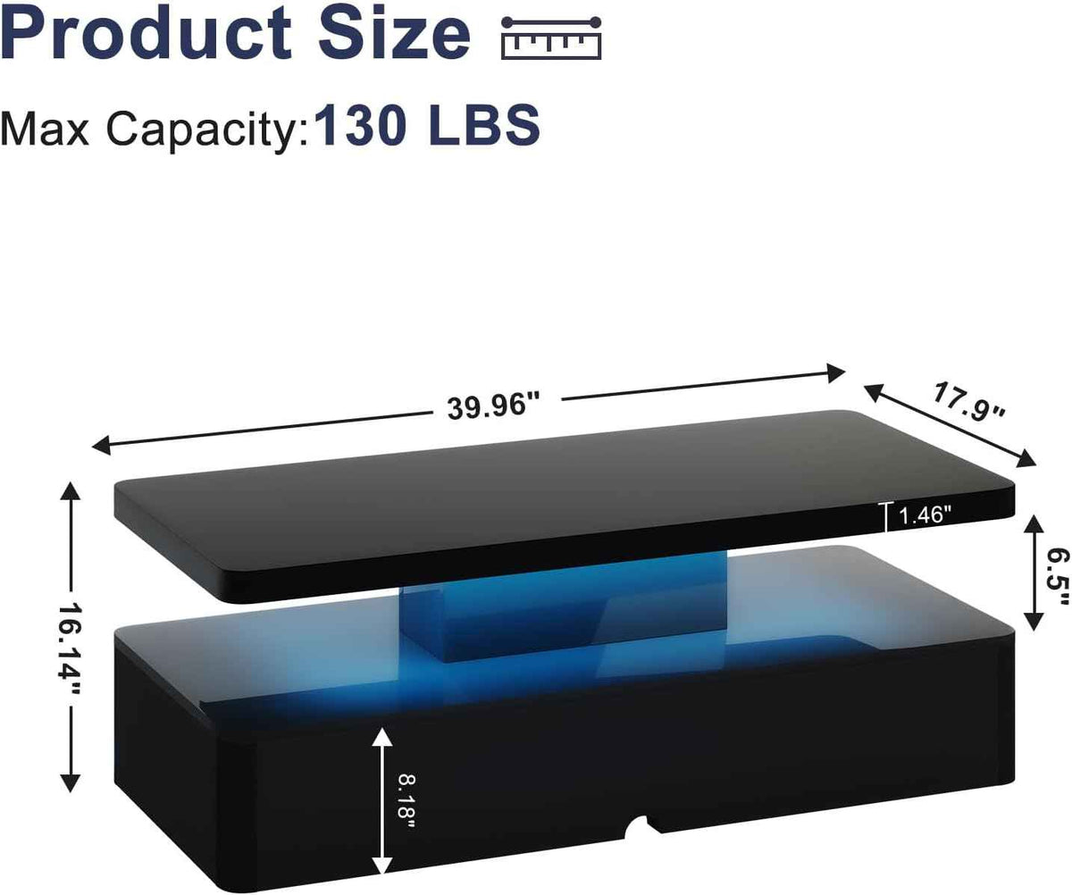 MXV 40" Modern Coffee Table with LED Lights, Black