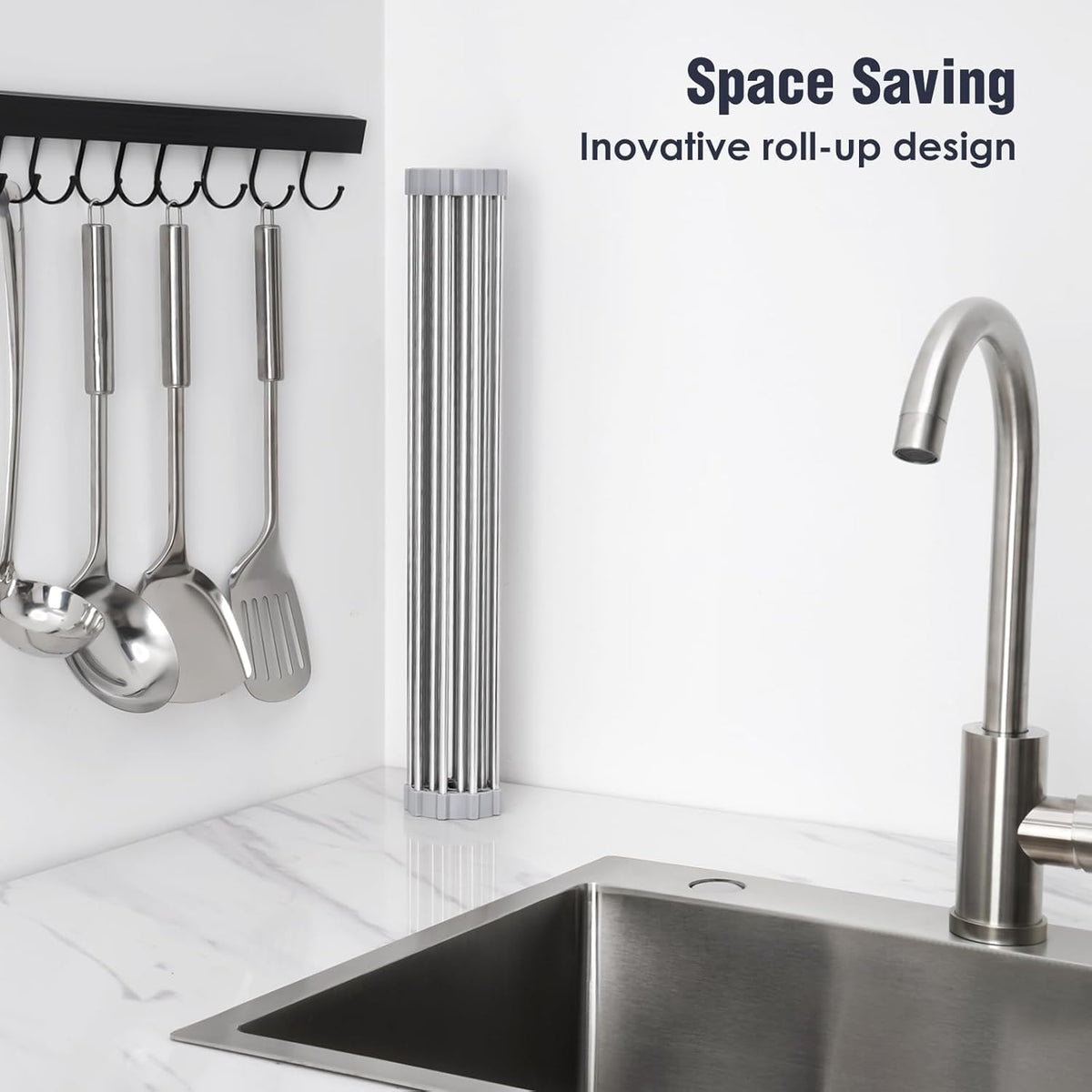 Roll-Up Over-Sink Dish Drying Rack – 17.7 × 15.5 in