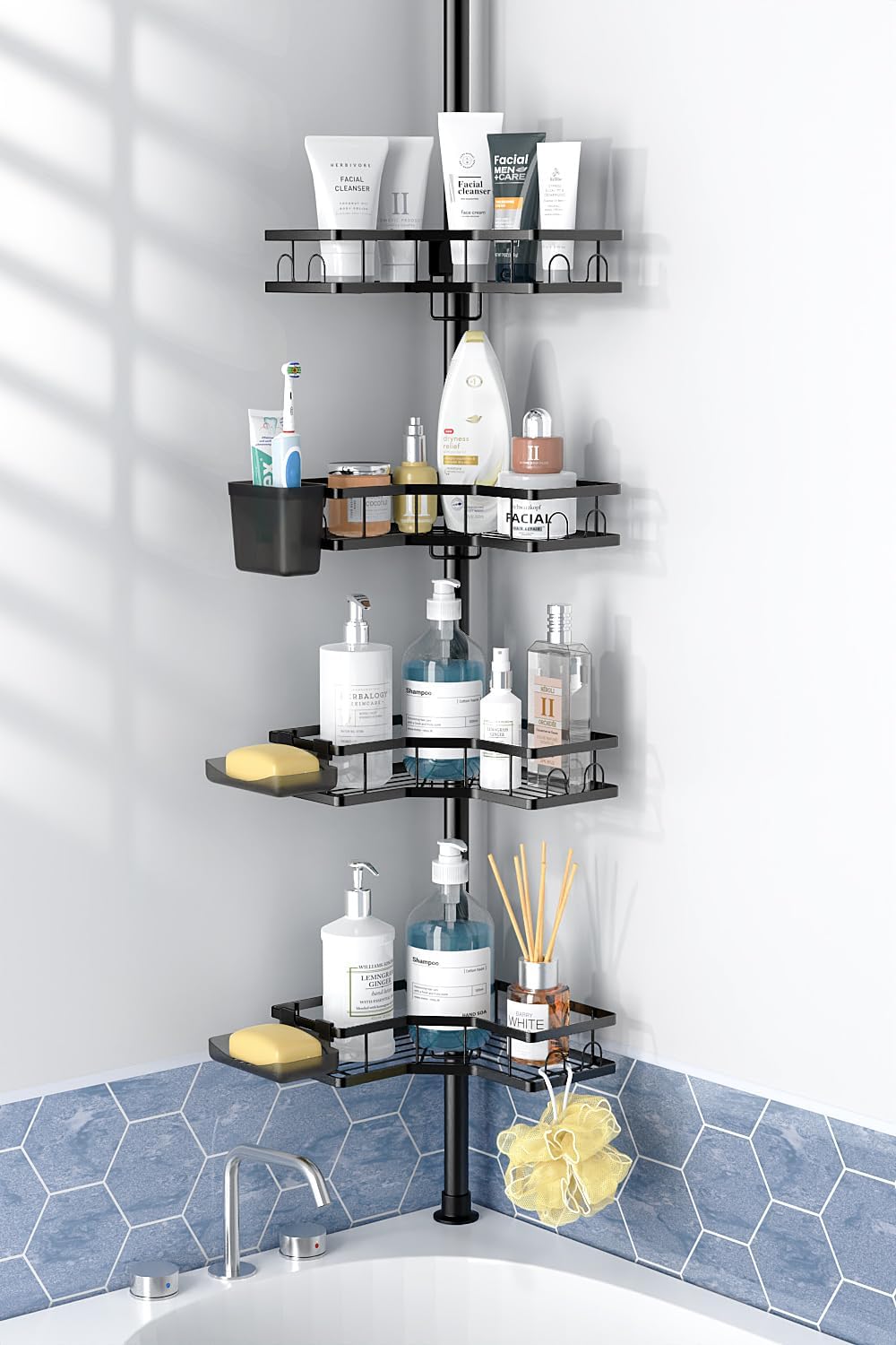 Adjustable Tension-Pole Shower Caddy – 4-Tier Rustproof Organizer