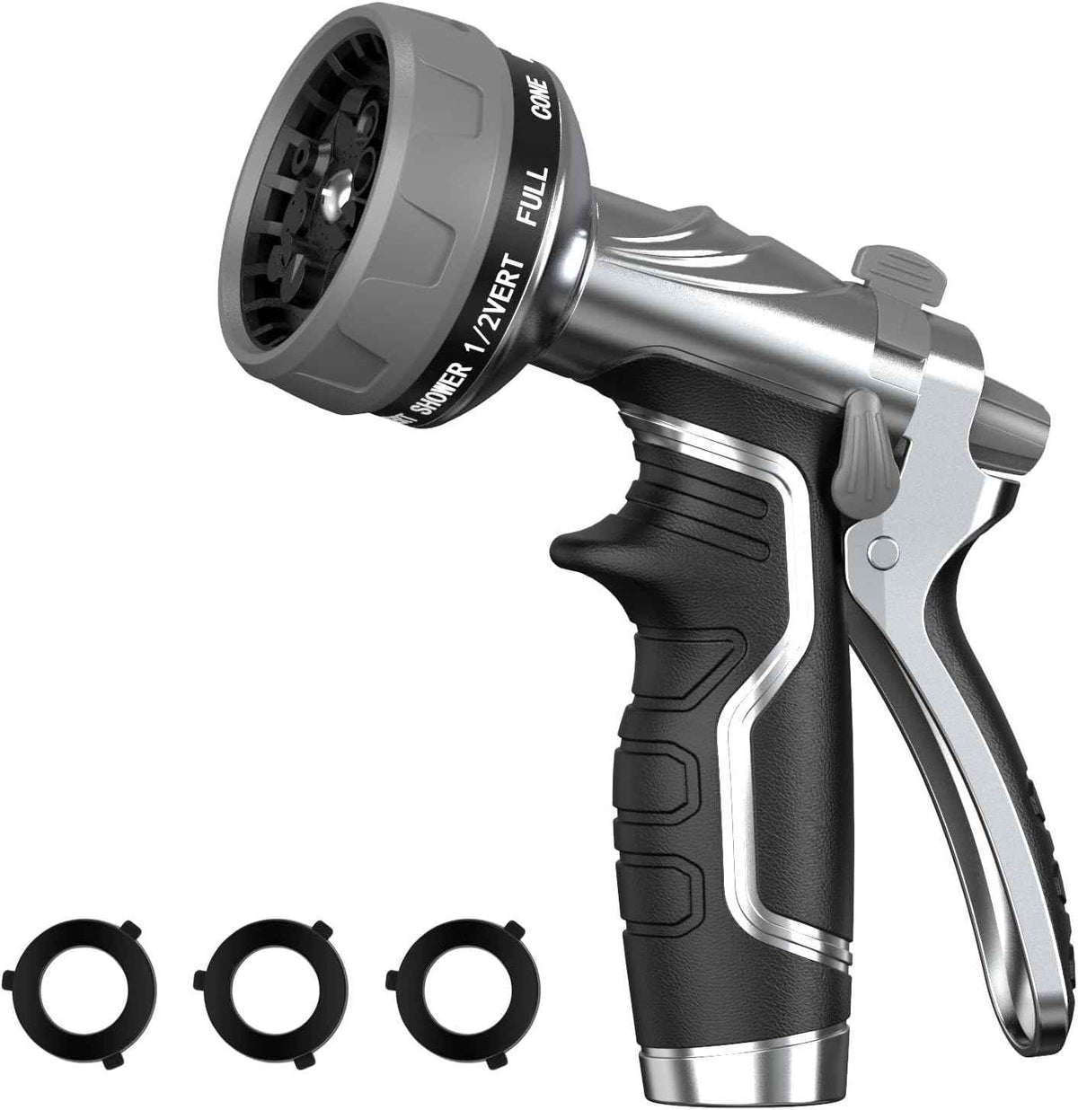 Garden Hose Nozzle, Heavy Duty Metal Water Hose Nozzle with 8 Adjustable Spray Patterns, High Pressure Hand Sprayer with Flow Control for for Garden Watering, Car & Pet Washing