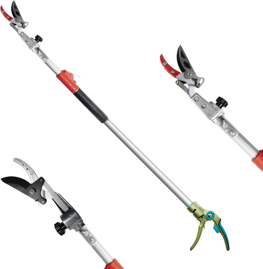 GARTOL Pruner for Garden, Cut Upto 1 Inch & Hold Telescopic Pole Pruner, Fruit Picker with Rotating Blade Head, Lightweight Aluminum Extendable Handle for Tree Branch Cutter, 6.23-10.5 FT, Silver