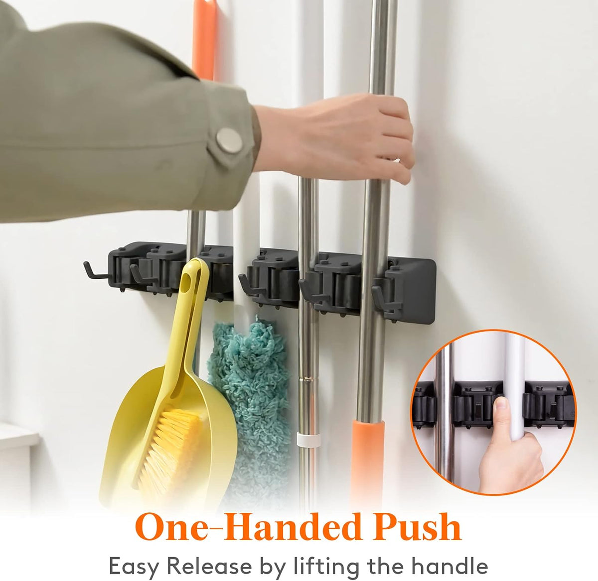 Lifewit Mop and Broom Holder Wall Mount, Anti-Slip Broom Hanger for Cleaning Supplies Organizer, Easy Install Tool Hanging Rack for Closet, Kitchen, Garage, 5 Slot 6 Hooks, Hold 30lbs, Black, 1 Pack | Anti-Slip Broom Storage for Cleaning Organizer, Eas... - Field & Nook