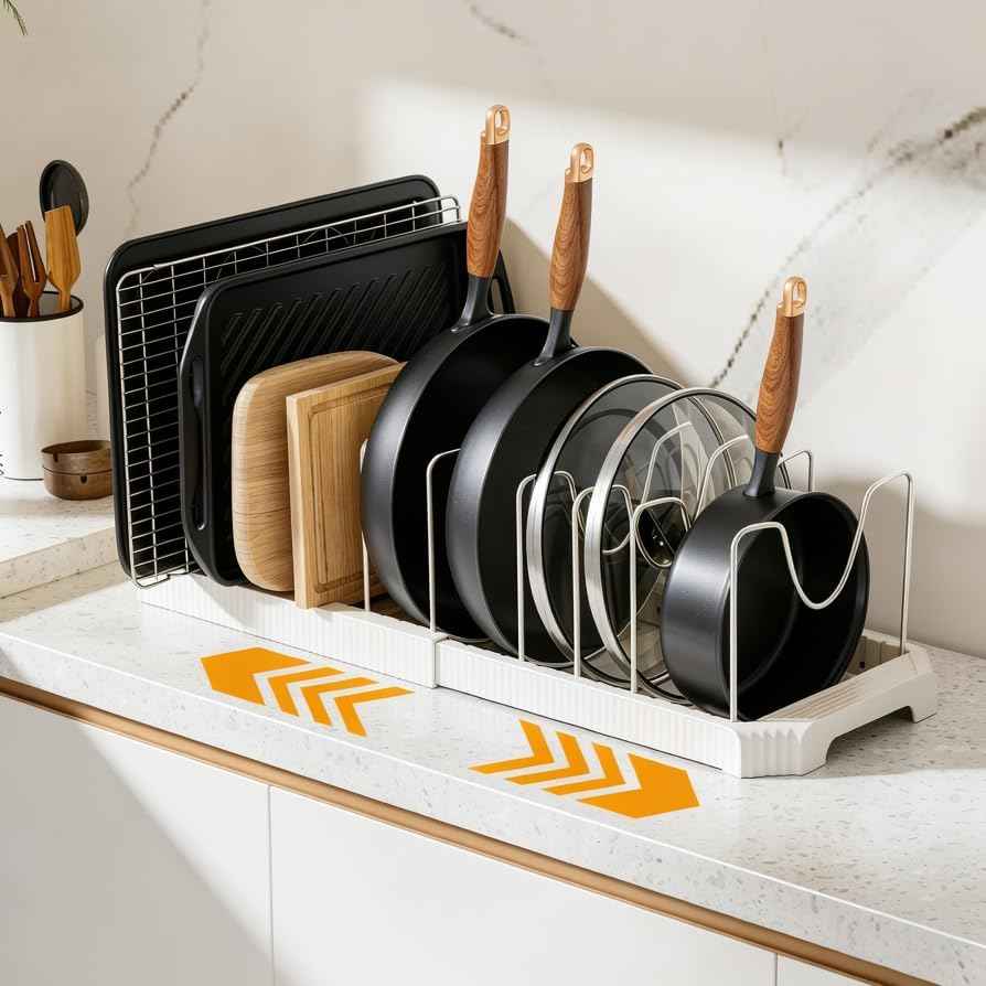 MUDEELA Expandable Pot and Pan Organizer, 10 Dividers, White