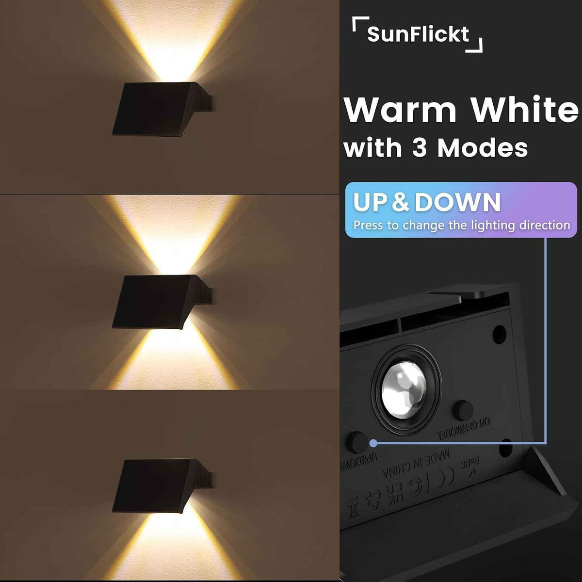 Solar Fence Lights Outdoor, 6 Pack Up and Down Wall Lights, Warm White | IP67 waterproof design; dusk-to-dawn outdoor wall decor for fences, patios, decks, gardens, yards, railings and pathways