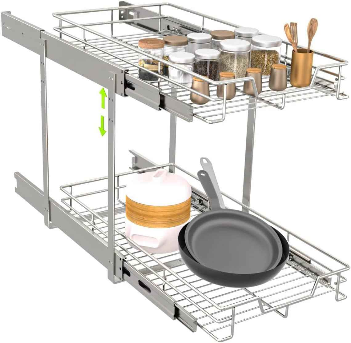 EZKAZA 2-Tier Pull Out Cabinet Organizer, 9.5"W x 21"D